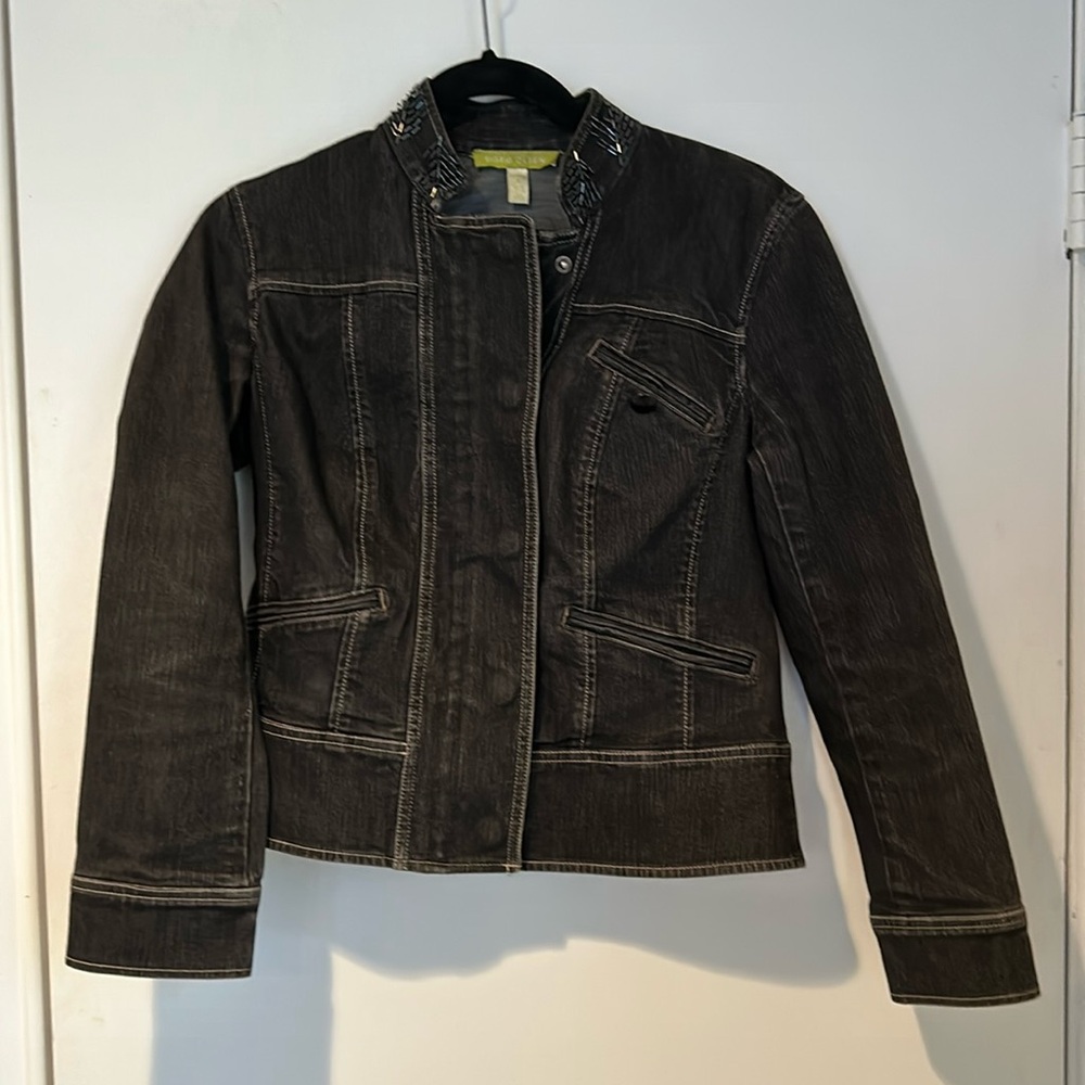 Sigrid Olsen black jean jacket sparkle collar-petite small
